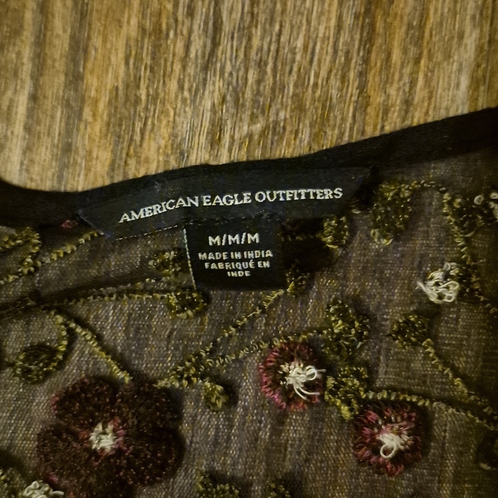 American Eagle Outfitters Black Floral Embroidered Long Sleeve Dress Sz Medium - Picture 6 of 7